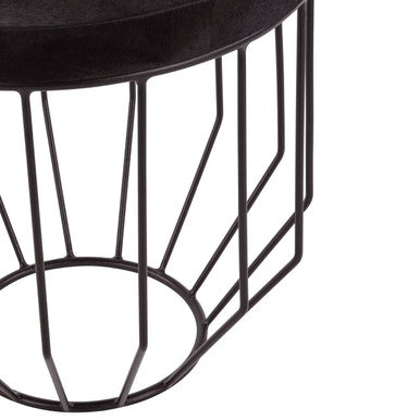 Black and Silver Hair-On-Hide Top Round Side Table with Silver Frame | Kensington Townhouse