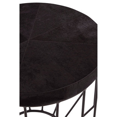 Black and Silver Hair-On-Hide Top Round Side Table with Silver Frame | Kensington Townhouse