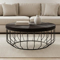 Black and Silver Hair-On-Hide Top Round Coffee Table with Black Frame | Kensington Townhouse