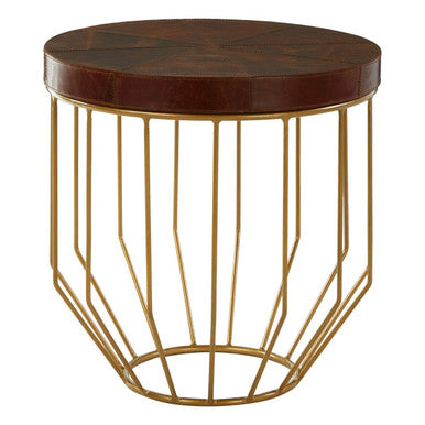 Tan Leather Top Round Side Table, Kensington Townhouse