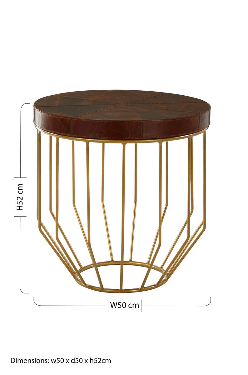 Tan Leather Top Round Side Table, Kensington Townhouse