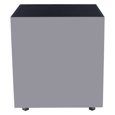 Black Tempered Glass Top Side Table with Silver Square Chrome Finish Frame, Carlox