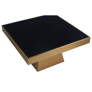 Black Tempered Glass Coffee Table with Gold Square Finish Stainless Steel Base, Carlox