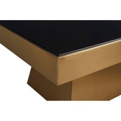 Black Tempered Glass Coffee Table with Gold Square Finish Stainless Steel Base, Carlox