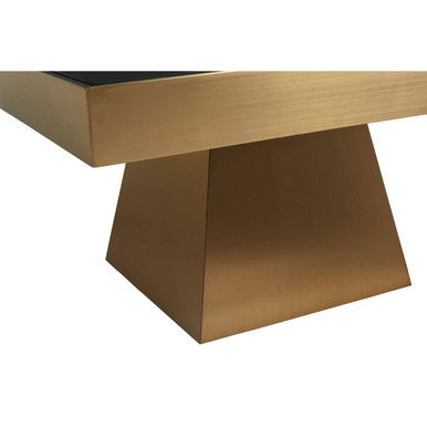 Black Tempered Glass Coffee Table with Gold Square Finish Stainless Steel Base, Carlox