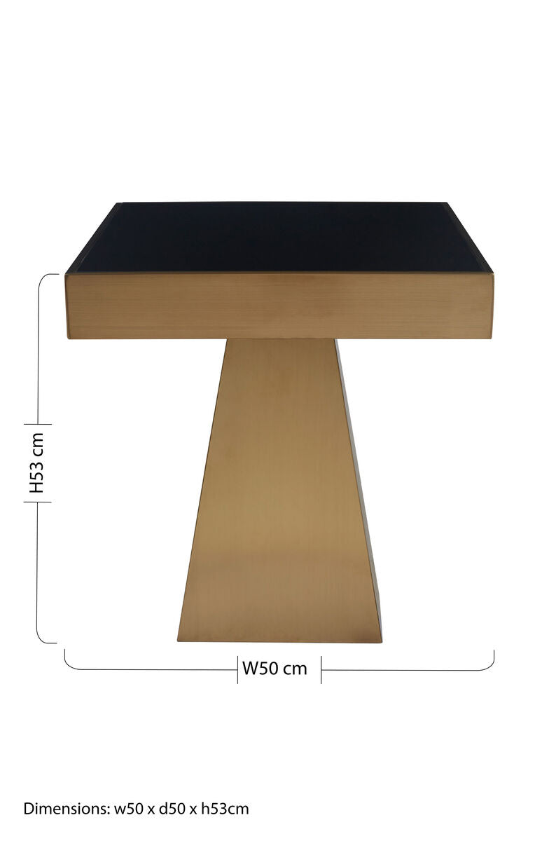 Gold Square Finish Frame Side Table with Black Tempered Glass Top, Carlox