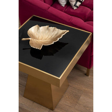 Gold Square Finish Frame Side Table with Black Tempered Glass Top, Carlox