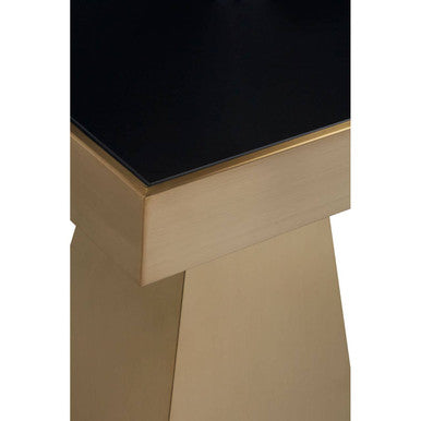 Gold Square Finish Frame Side Table with Black Tempered Glass Top, Carlox