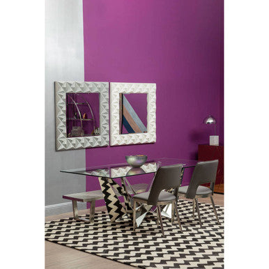 Silver Tempered Glass Top Dining Table with Silver Chrome Legs, Carlox