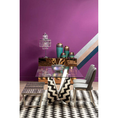 Silver Tempered Glass Top Dining Table with Silver Chrome Legs, Carlox