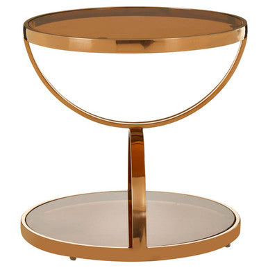 Glass Round Side Table with Gold Rose Finish, Tula