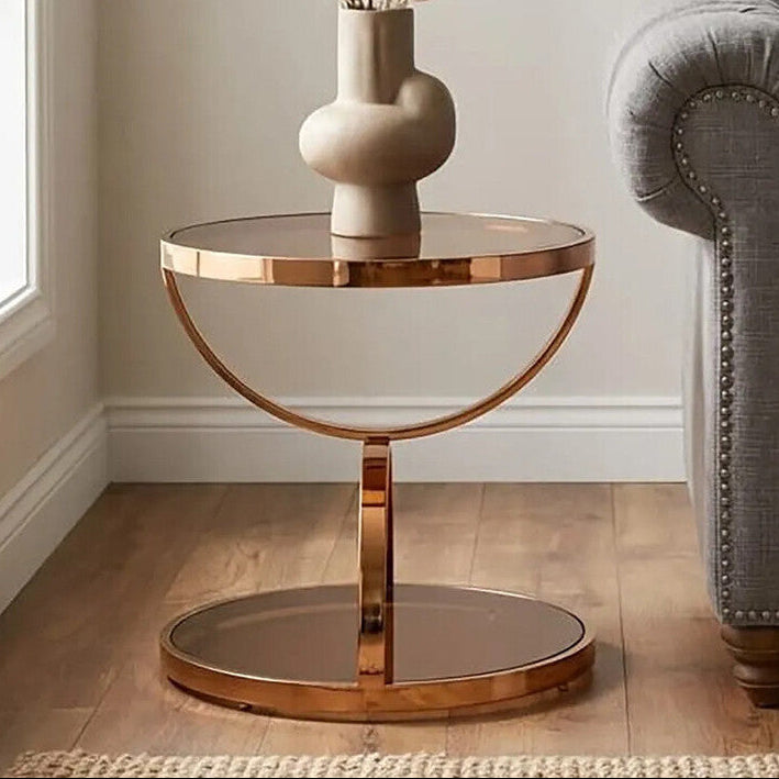 Glass Round Side Table with Gold Rose Finish, Tula