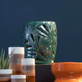 Green Glazed Ceramic Table Stool with Botanical Palm Leaf Design | Sorrell