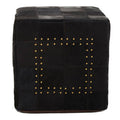 Safira Black Genuine Leather Pouffe with Stud Detail