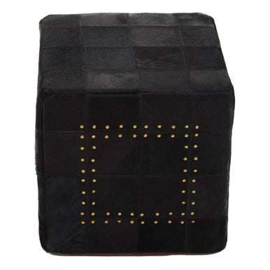 Safira Black Genuine Leather Pouffe with Stud Detail