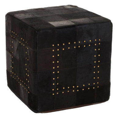 Safira Black Genuine Leather Pouffe with Stud Detail