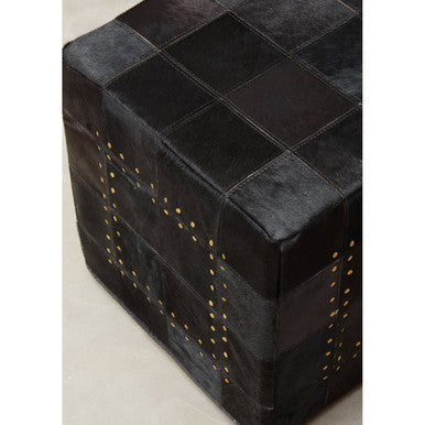 Safira Black Genuine Leather Pouffe with Stud Detail