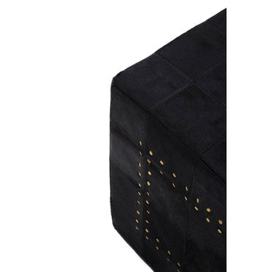 Safira Black Genuine Leather Pouffe with Stud Detail