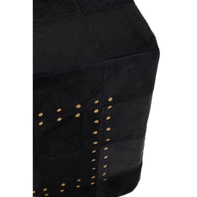 Safira Black Genuine Leather Pouffe with Stud Detail