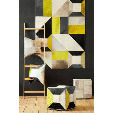 Safira Geometric Design Hair on Leather Pouffe