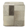 Safira Grey Hair on Leather Pouffe with Geometric Patchwork