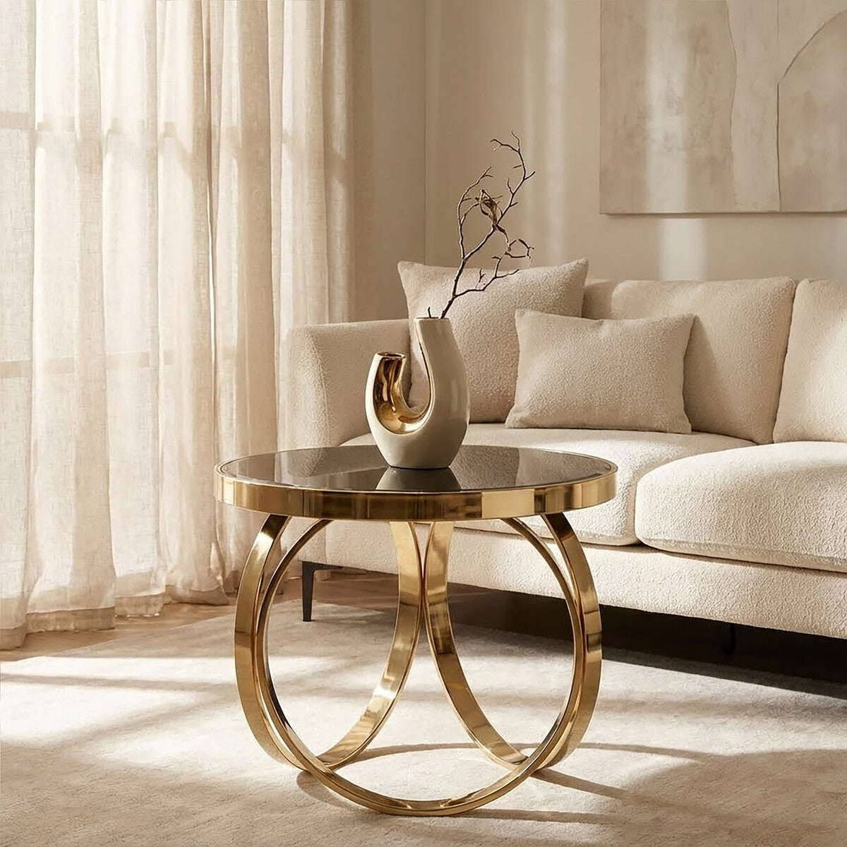 Black Mirrored Top Round Coffee Table, Ragusa