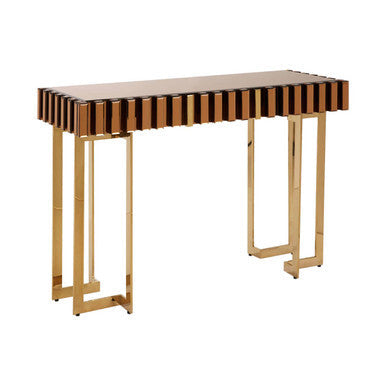 Gold Mirrored Top Console Table with 1 Storage Drawer and Gold Polished Stainless Steel Frame, Rivoli