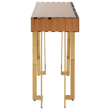 Gold Mirrored Top Console Table with 1 Storage Drawer and Gold Polished Stainless Steel Frame, Rivoli
