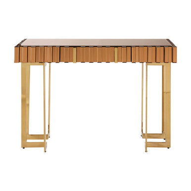 Gold Mirrored Top Console Table with 1 Storage Drawer and Gold Polished Stainless Steel Frame, Rivoli