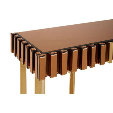 Gold Mirrored Top Console Table with 1 Storage Drawer and Gold Polished Stainless Steel Frame, Rivoli