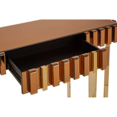 Gold Mirrored Top Console Table with 1 Storage Drawer and Gold Polished Stainless Steel Frame, Rivoli