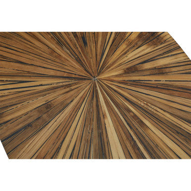 Natural Starburst Patterned Wood Top Round Ebony Console Table with Grey Bamboo Base, Gabo