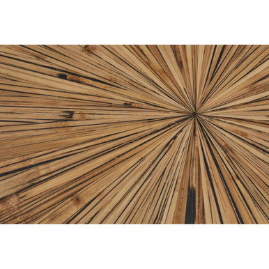 Natural Starburst Patterned Wood Top Round Ebony Small Console Table with Grey Bamboo Base, Gabo