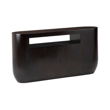 Black Oval Ebony Bamboo Console Table with Curved Edges and Undershelf Storage, Gabelle
