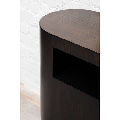 Black Oval Ebony Bamboo Console Table with Curved Edges and Undershelf Storage, Gabelle