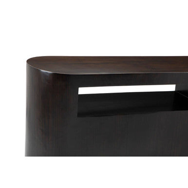 Black Oval Ebony Bamboo Console Table with Curved Edges and Undershelf Storage, Gabelle