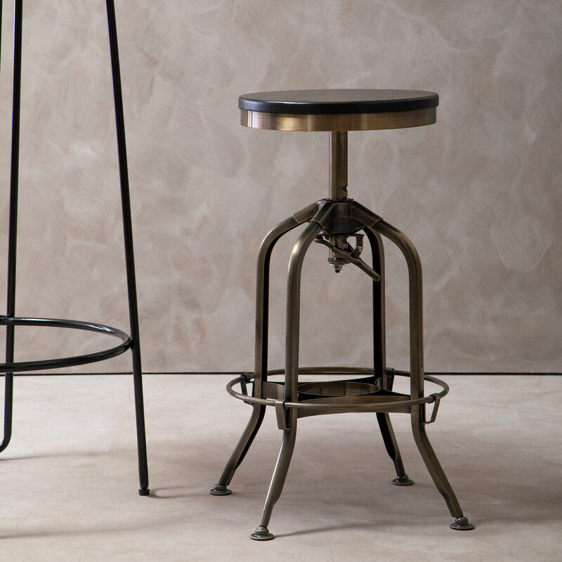Gator Brass Finish and Ash Wood Adjustable Bar Stool