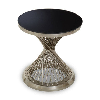 Black Hourglass Top Side Table with Silver Stainless Steel Base, Anzio
