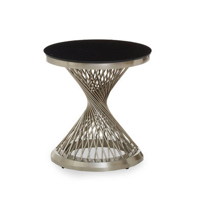 Black Hourglass Top Side Table with Silver Stainless Steel Base, Anzio