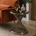 Anzio Black Glass Round Side Table with Silver Hourglass Base