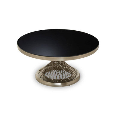 Black Tempered Glass Top Coffee Table with Silver Base, Anzio