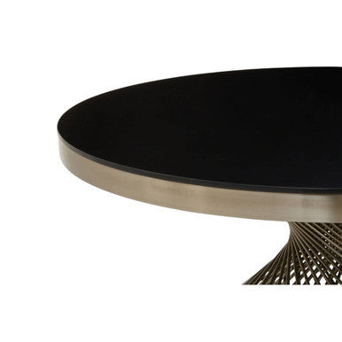 Anzio Black Glass Round Coffee Table with Silver Hourglass Base