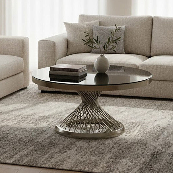 Black Tempered Glass Top Coffee Table with Silver Base, Anzio