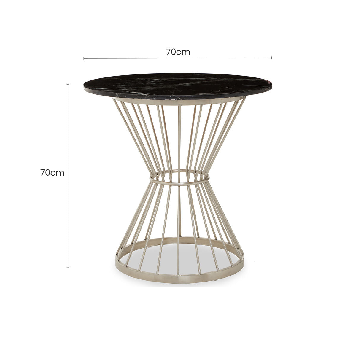 Hourglass Dining Table with Black Marble Top and Silver Base, Anzio