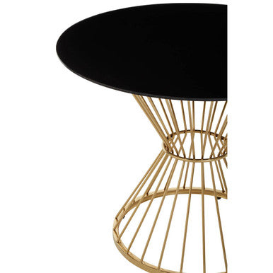 Hourglass Dining Table with Black Glass Top and Gold Base, Anzio