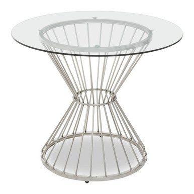 Anzio Clear Glass Round Dining Table with Silver Hourglass Base