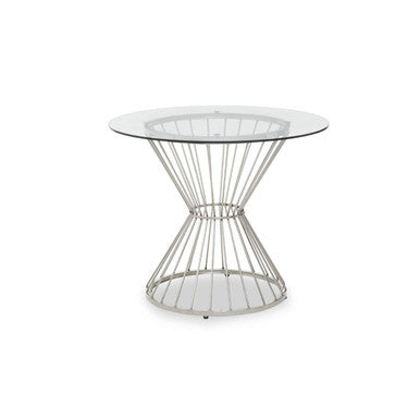 Anzio Clear Glass Round Dining Table with Silver Hourglass Base
