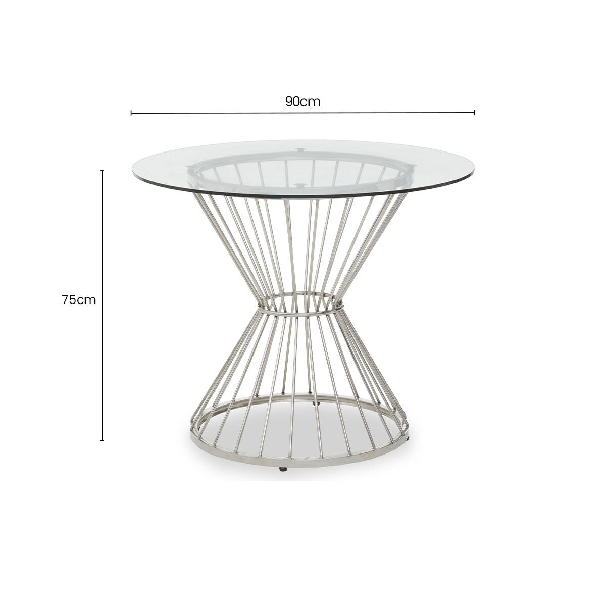 Hourglass Dining Table with Clear Glass Top and Silver Base, Anzio