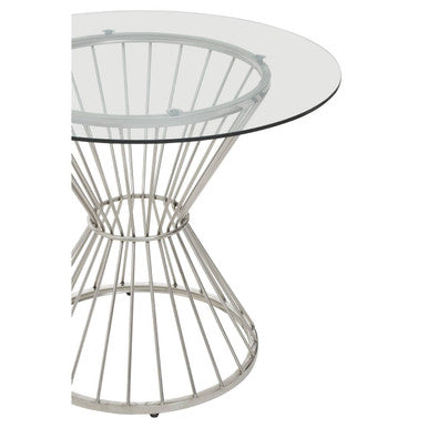 Anzio Clear Glass Round Dining Table with Silver Hourglass Base