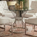 Anzio Clear Glass Round Dining Table with Silver Hourglass Base